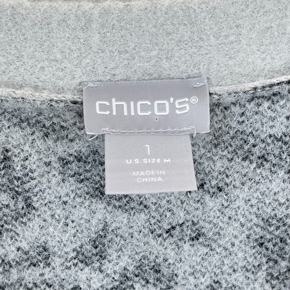 Chico's Leopard Print Long Cardigan 1/M Gray Pockets Cozy Boho Neutral Layering - Picture 9 of 15